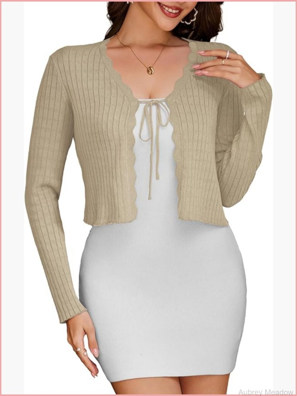 Cropped Cardigan Tie Front Long Sleeve Rib Knit Bolero Shrug Sweaters S-XL